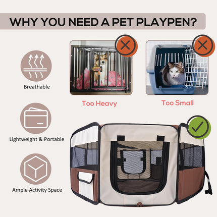 Fabric Pet Playpen for Puppy Dog Cat Rabbit Guinea Pig 90x41cm - Brown and Cream