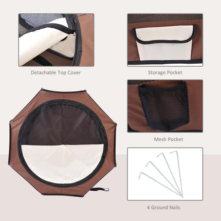 Fabric Pet Playpen for Puppy Dog Cat Rabbit Guinea Pig 90x41cm - Brown and Cream