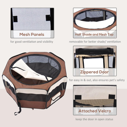 Fabric Pet Playpen for Puppy Dog Cat Rabbit Guinea Pig 90x41cm - Brown and Cream