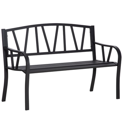 2 Seater Metal Garden Bench with Ergonomic Armrest - Black