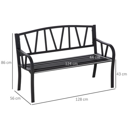 2 Seater Metal Garden Bench with Ergonomic Armrest - Black