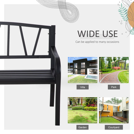 2 Seater Metal Garden Bench with Ergonomic Armrest - Black
