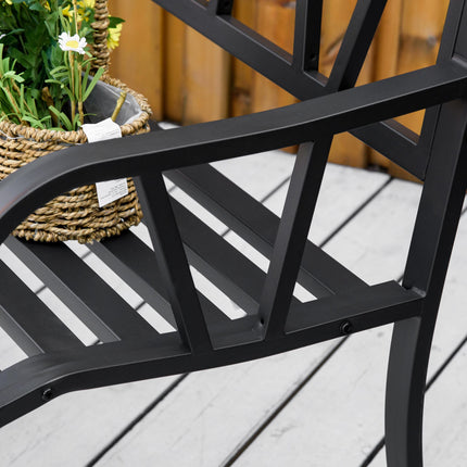 2 Seater Metal Garden Bench with Ergonomic Armrest - Black