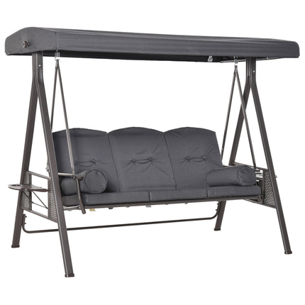3 Seater Garden Swing Chair Outdoor Hammock Bench w/ Adjustable Canopy, Cushions