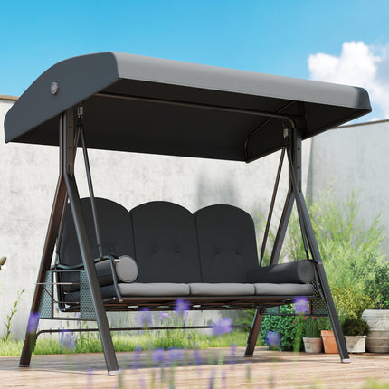 3 Seater Garden Swing Chair Outdoor Hammock Bench w/ Adjustable Canopy, Cushions