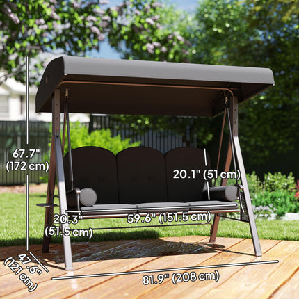 3 Seater Garden Swing Chair Outdoor Hammock Bench w/ Adjustable Canopy, Cushions