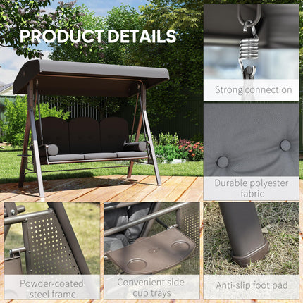 3 Seater Garden Swing Chair Outdoor Hammock Bench w/ Adjustable Canopy, Cushions