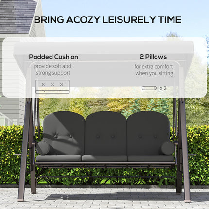 3 Seater Garden Swing Chair Outdoor Hammock Bench w/ Adjustable Canopy, Cushions