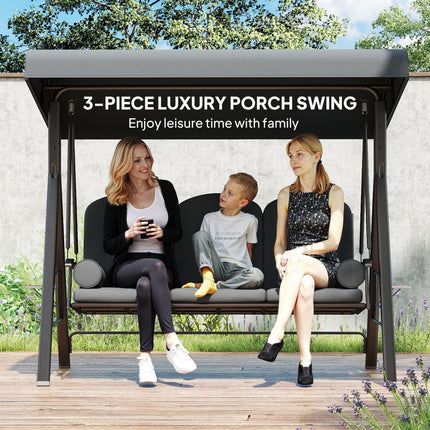 3 Seater Garden Swing Chair Outdoor Hammock Bench w/ Adjustable Canopy, Cushions