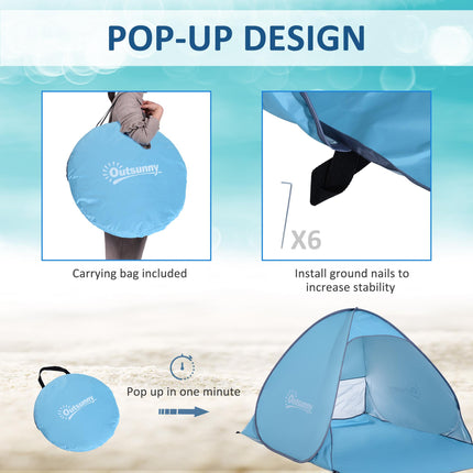 Pop Up Beach Tent for 2-3 People with UV Protection - Blue