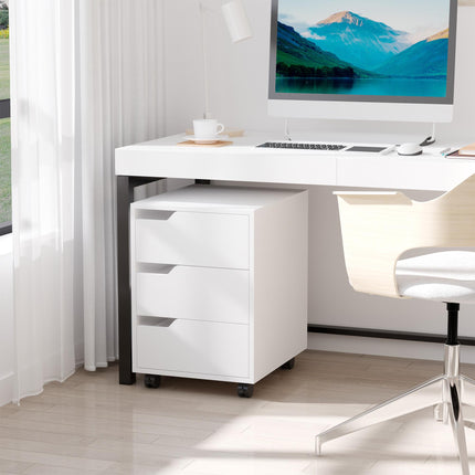 3 Drawer Mobile Vertical Filing Cabinet with Wheels for Home Office - White