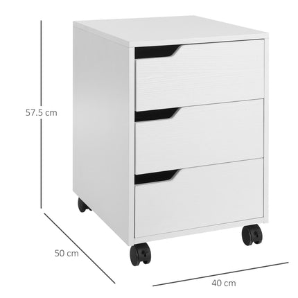 3 Drawer Mobile Vertical Filing Cabinet with Wheels for Home Office - White