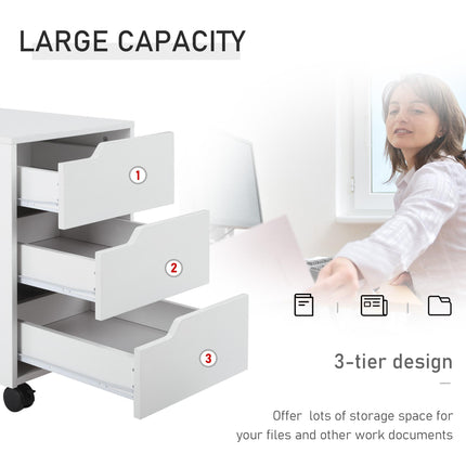 3 Drawer Mobile Vertical Filing Cabinet with Wheels for Home Office - White