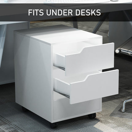 3 Drawer Mobile Vertical Filing Cabinet with Wheels for Home Office - White