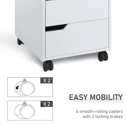 3 Drawer Mobile Vertical Filing Cabinet with Wheels for Home Office - White