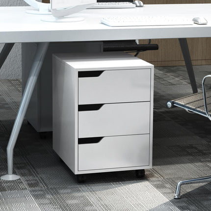 3 Drawer Mobile Vertical Filing Cabinet with Wheels for Home Office - White