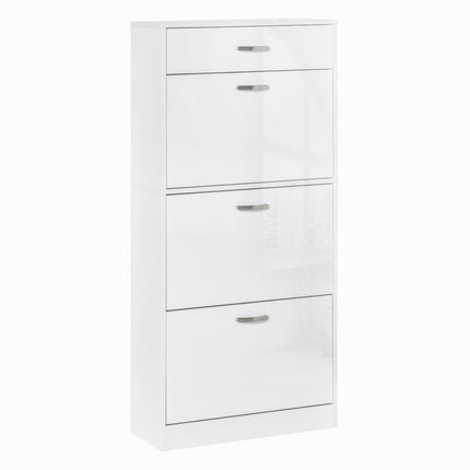 Shoe Cabinet with 4 Drawers and Flip Doors, Adjustable Shelves for 18 Pairs - White