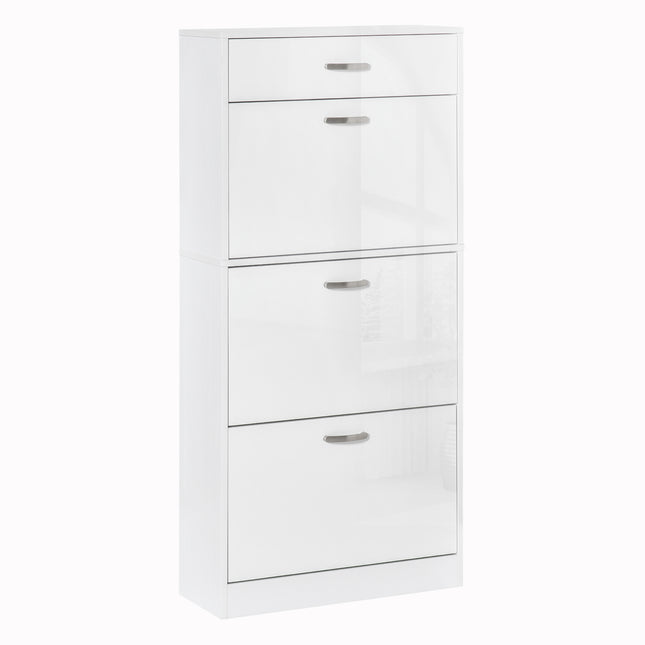 Shoe Cabinet with 4 Drawers and Flip Doors, Adjustable Shelves for 18 Pairs - White