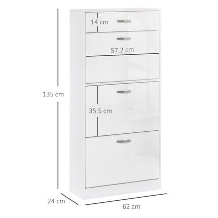 Shoe Cabinet with 4 Drawers and Flip Doors, Adjustable Shelves for 18 Pairs - White