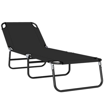 Foldable Outdoor Sun Lounger with 5-Position Adjustable Backrest and Breathable Mesh - Black