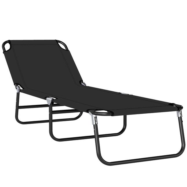 Foldable Outdoor Sun Lounger with 5-Position Adjustable Backrest and Breathable Mesh - Black