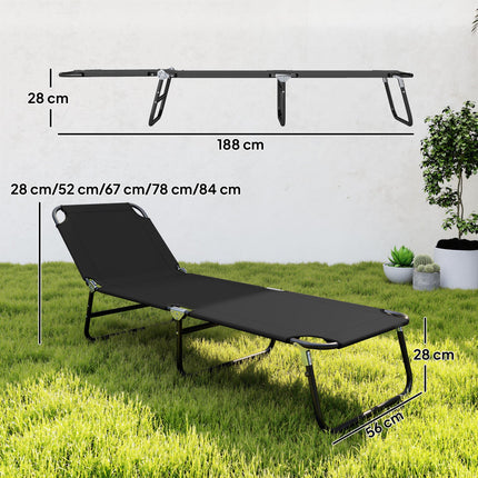 Foldable Outdoor Sun Lounger with 5-Position Adjustable Backrest and Breathable Mesh - Black