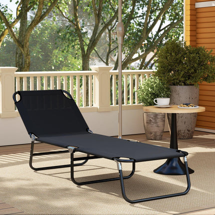 Foldable Outdoor Sun Lounger with 5-Position Adjustable Backrest and Breathable Mesh - Black