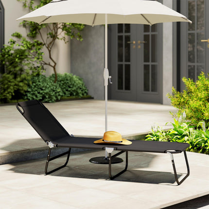 Foldable Outdoor Sun Lounger with 5-Position Adjustable Backrest and Breathable Mesh - Black