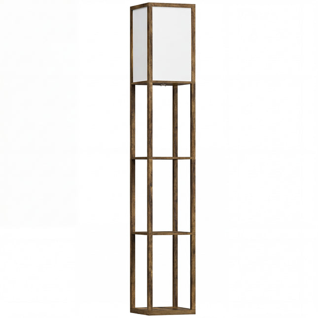 4-Tier Floor Lamp with Storage Shelves for Living Room, Bedroom, Office - Rustic Brown