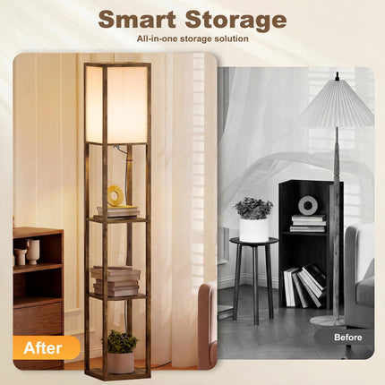 4-Tier Floor Lamp with Storage Shelves for Living Room, Bedroom, Office - Rustic Brown