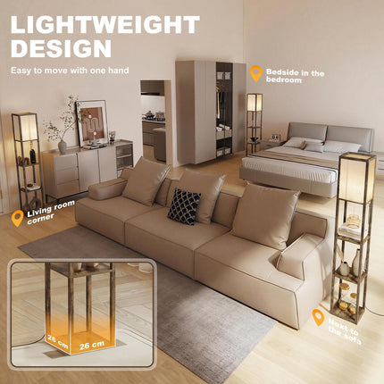 4-Tier Floor Lamp with Storage Shelves for Living Room, Bedroom, Office - Rustic Brown