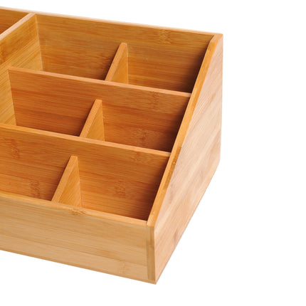 Multi-Function Desk Organiser with 7 Compartments & 2 Drawers - Natural Wood