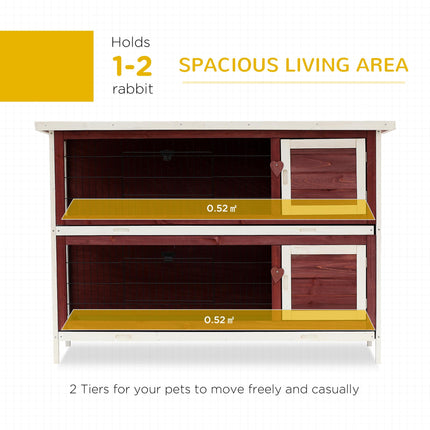 Two Floors Wooden Rabbit Hutch Small Pet Cage for Indoor Outdoor 136.4x50x93cm - Brown White