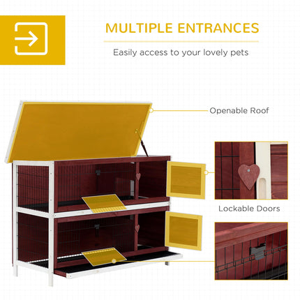 Two Floors Wooden Rabbit Hutch Small Pet Cage for Indoor Outdoor 136.4x50x93cm - Brown White