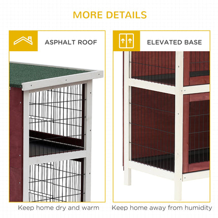 Two Floors Wooden Rabbit Hutch Small Pet Cage for Indoor Outdoor 136.4x50x93cm - Brown White