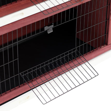 Two Floors Wooden Rabbit Hutch Small Pet Cage for Indoor Outdoor 136.4x50x93cm - Brown White