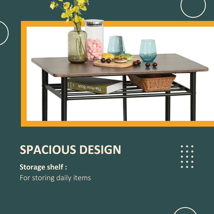Bar Table Set with 2 Stools, Metal Frame, Footrest & Storage Shelf - Black and Oak