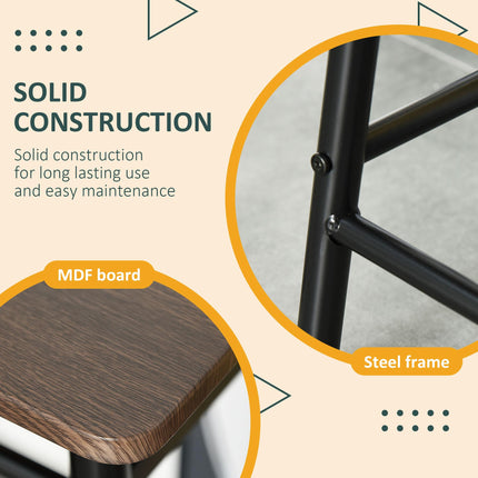 Bar Table Set with 2 Stools, Metal Frame, Footrest & Storage Shelf - Black and Oak