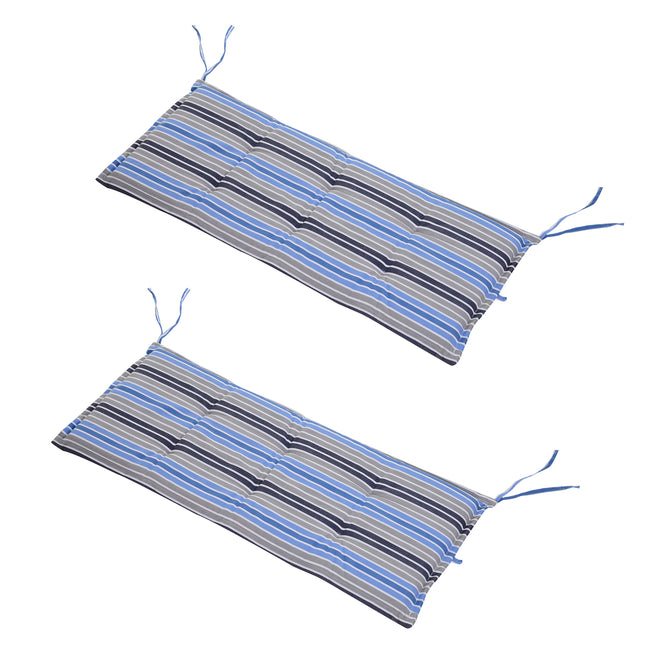 Set of 2 Outdoor Bench Swing Cushions with Tie Fastenings - Blue Stripes
