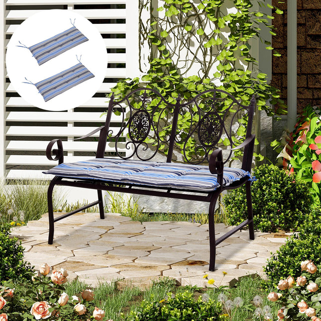 Set of 2 Outdoor Bench Swing Cushions with Tie Fastenings - Blue Stripes