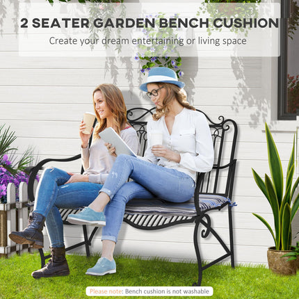 Set of 2 Outdoor Bench Swing Cushions with Tie Fastenings - Blue Stripes