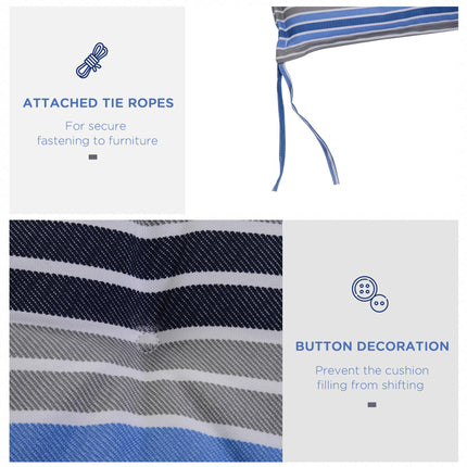Set of 2 Outdoor Bench Swing Cushions with Tie Fastenings - Blue Stripes