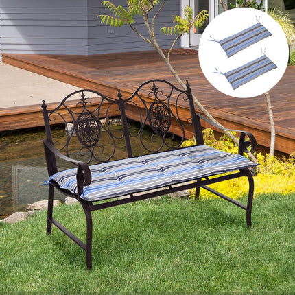 Set of 2 Outdoor Bench Swing Cushions with Tie Fastenings - Blue Stripes