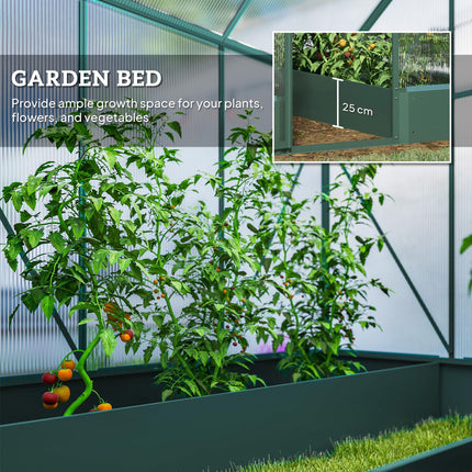 6x6ft Aluminium Walk-In Garden Greenhouse with Polycarbonate Panels, Plant Beds & Temperature Controlled Window - Green