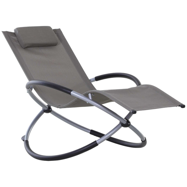 Outdoor Orbital Zero Gravity Foldable Rocking Lounger with Pillow - Grey