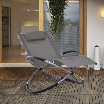 Outdoor Orbital Zero Gravity Foldable Rocking Lounger with Pillow - Grey