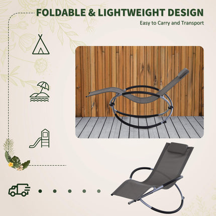 Outdoor Orbital Zero Gravity Foldable Rocking Lounger with Pillow - Grey