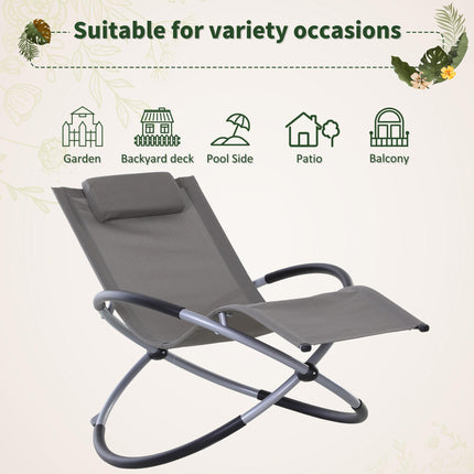 Outdoor Orbital Zero Gravity Foldable Rocking Lounger with Pillow - Grey