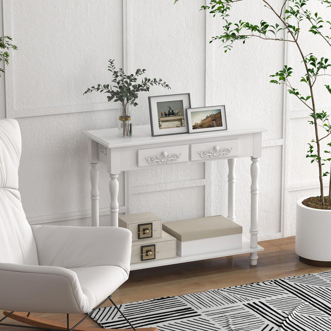 Console Table Modern Sofa Side Desk with Storage Shelves Drawers for Living Room