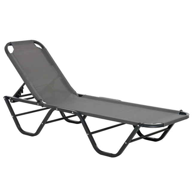 Adjustable 5-Position Sun Lounger Recliner with Aluminium Frame - Grey